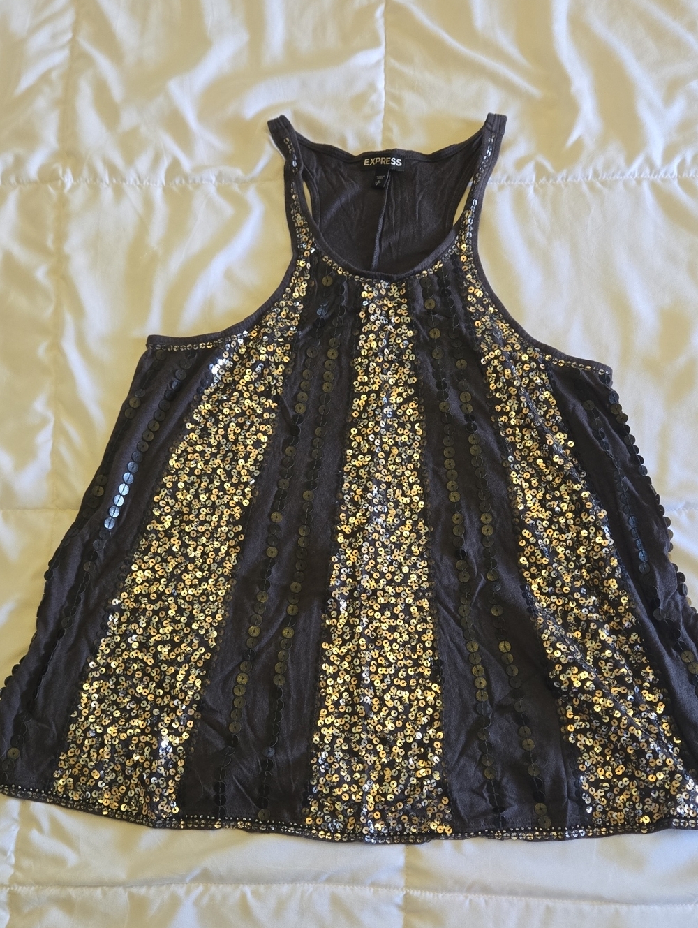 Express Black Tank with Gold Sequin Stripes